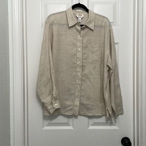 Talbots, 100%‎ linen, long sleeve top, khaki/tan, size 14